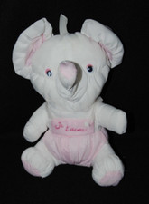 Peluche doudou éléphant style PUFFALUMP blanc rose toile de parachute 18 cm BE