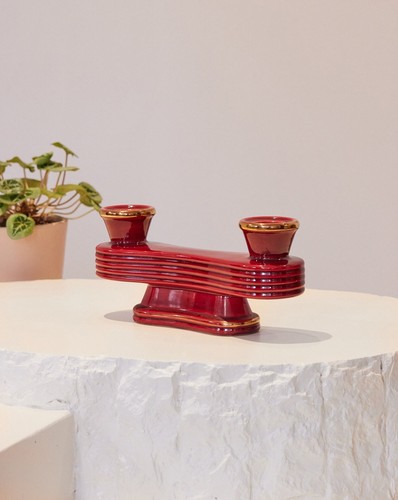 Double bougeoir rouge - , en