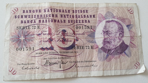Billet suisse francs 1971 - 10,