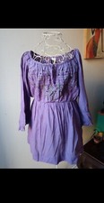 Blouse longue violette brodée 36 S Camaïeu