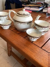 Service A Thé Porcelaine Lamotte Villedieu 6 Bols 1 Théière Fleurs Doré