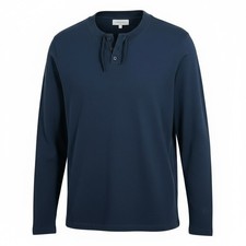 HARRIS WILSON Tee shirt homme col tunisien manches longues bleu marine Nateo