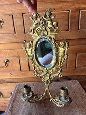 Superbe Applique en Bronze ciselé, mirroir biseauté , chérubin