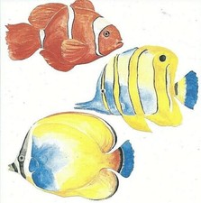 Décoration en papier peint préencollé lot de 3 poissons 12 cm x 9 cm environ