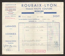 MOULINS (03) TISSUS de HAUTE COUTURE / LAINAGE & SOIE "ROUBAIX-LYON" en 1951