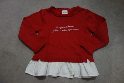 Pull fin rouge brodé tape - pull,