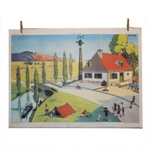 Affiche scolaire Rossignol Il gêle / La pluie recto-verso 76 x 56 cm vintage