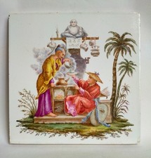 Creil-Montereau, Chinois Chine, peint a la main carreau de faience ancien (vase)