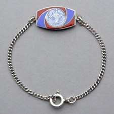 French, Antique Religious Sterling Bracelet  Christopher & Jesus. Enamel Medal.
