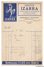 FAC-BFP1-0044-FACTURE - LIQUEUR IZARRA - DEBOSQUE DUFOUR - LILLE - 1930