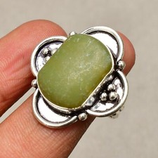 Bague bijou en argent sterling 925 fait main pierre précieuse chrysoprase cit...