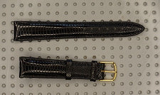 NEUF bracelet montre cuir  veau façon lézard 17mm noir  boucle doré