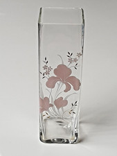 Élégant vase 1900 à décor d'iris Vase carré en verre 26,5 cm
