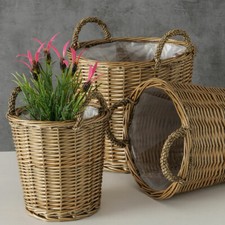 Cache-Pot Végétal Panier Ensemble De 3 Fait Main En Osier Bois Marron