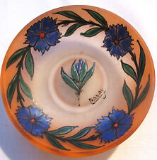 Baguier vide-poche, pâte de verre émaillée de bleuets signée CANAY dlg LEUNE