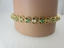 14k or Jaune Et 0.80 CT Émeraude et Diamant Coeur Bracelet Lien 1.55 CT Tw