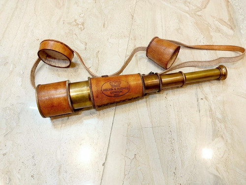 Ancien télescope cuir - , laiton