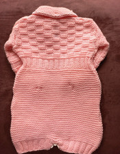 Barboteuse vintage tricotée en laine rose -bébé 1er âge (23)