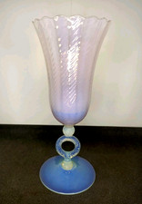 Ancien Vase En Verre Moulé Opalescent Bleu Et Rose.