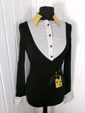 Chemisier blanc rayé et pull noir assemblé 2 en 1 BLEU BLANC ROUGE 36 col fleur