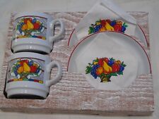 Ensemble duo petit déjeuner tête à tête porcelaine décoré sous tasse serviette