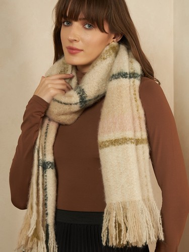 écharpe carreaux beige - à,