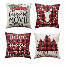 Housses Taies Coussins 45x45 Décoratives Noël Festives 4 Pièces Déco