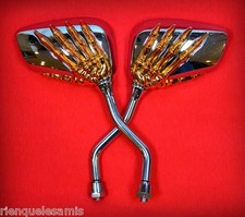 Retroviseur skull Mains de Squelette OR & Chrome - custom harley shadow intruder