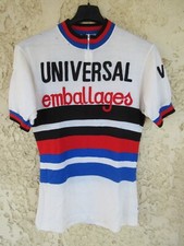 Maillot cycliste UNIVERSAL EMBALLAGES vintage années 70 logo brodé shirt maglia