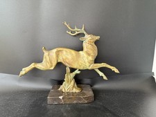 Bronze Art Déco Cerf Sautant surSocle Marbre, Début 20e, France