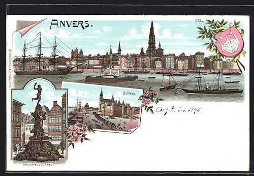 Lithographie anvers vue - anvers,,