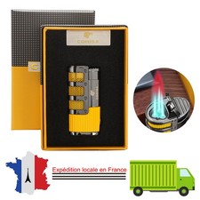 Métal Jaune Briquet à cigare Rechargeable Gaz Butane triple torche flamme