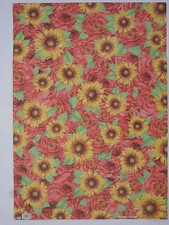 Papier peint pour cartonnage ou reliure (thème:rose et tournesol) 68X48cm