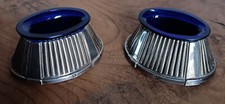 Paire d'anciens salerons rare modèle art déco argent massif et verre bleu  C84