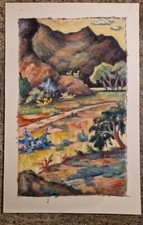 Superbe Tableau Peinture HSP Paysage Montagne Fauve