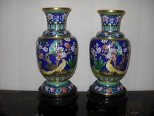 CLOISONNE PAIRE VASES BRONZE