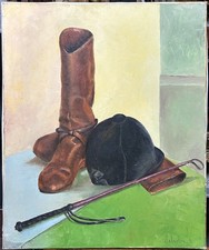 Original Vintage Still Life, Jockey Still Life, Oil Painting, 1990’s