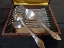 BOULENGER CACAO COFFRET DE 12 CUILLERES A CAFE / DESSERT METAL ARGENTE