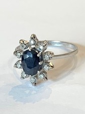 Bague marguerite vintage en or blanc 18 carats 750 Saphir et diamants