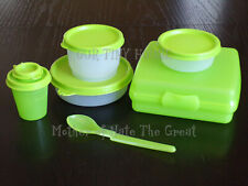 Tupperware Lunch Set Sandwich Keeper Snack Cups Midget Salt Shaker Spoon GREEN