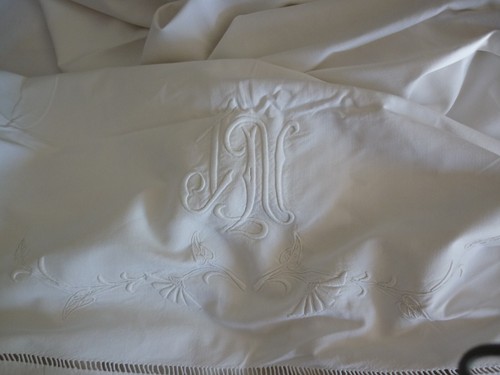 Drap ancien monogramme - drap, brode