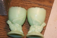 Ancien coquetier poule  en ouraline opaline de foire Portieux