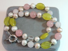 Collier En Perles De Quartz Rose, Chrysoprase Vert Et Perles, 18,5 Cm