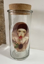 ANCIEN BOCAL VERRE BOUCHON LIÈGE PIERROT LOVE COLOMBINE 1980 MICHEL OKS VINTAGE