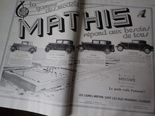 MATHIS auto + ENERGOL + bougie CHAMPION pub papier ILLUSTRATION AUTO 1930 col