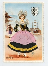 Carte postale brodée et Ajoutis tissus . BRETAGNE