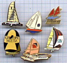 Lot 6 Pins Bateaux AMERICA'S cup EN AVANT LA FRANCE PRIMAGAZ CA EUROP ASSISTANCE
