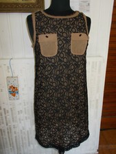Robe Tunique "An'ge" Noire Résille Dentelle doublé beige sans manches t.2 36/38