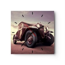 Horloge murale en verre 30x30cm Silencieuse Rétro voiture luxe ancien Wall Clock