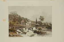 Lithographie couleur originale La Rochette riviere Le Gelon Savoie